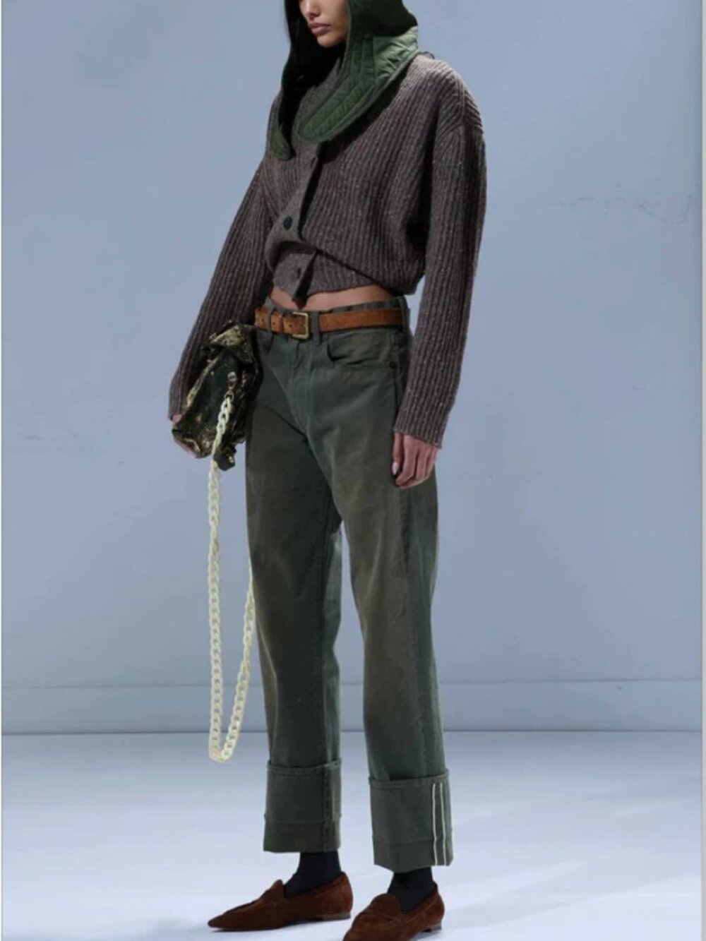 NWT R13 Cuffed Boyfriend Jean - Vintage Olive Selvedge